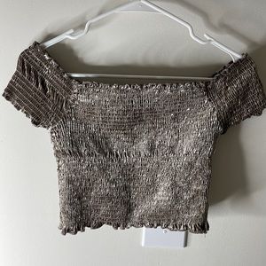 NWT White Fawn Smocked Velvet Off The Shoulder-small